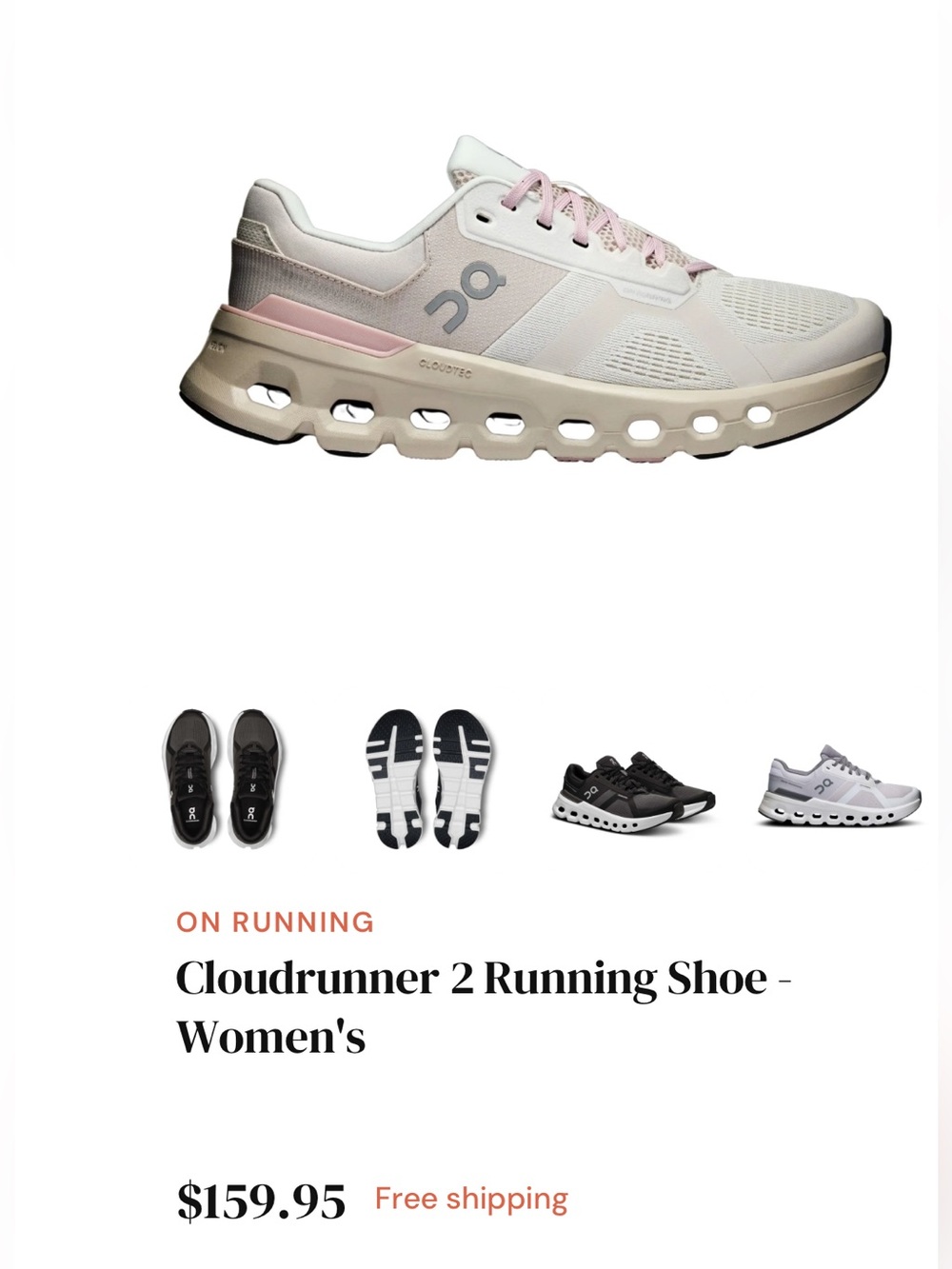 On Cloudrunner 2 Women's Running Size 9M Silver/Mauve 3WE10133161 No Box Like NU
